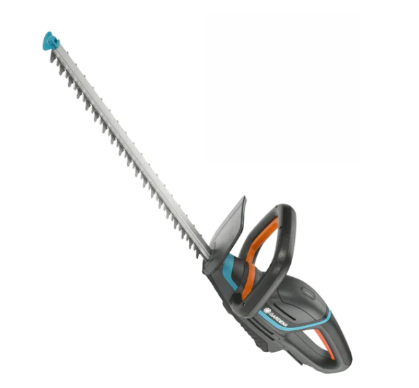 Gardena Battery Hedge Trimmer ComfortCut 50 pictured from an angle with a white background