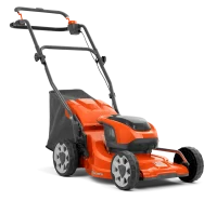 Husqvarna lawn mower at a side angle on a transparent background