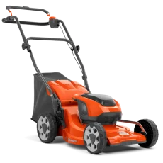 Husqvarna lawn mower at a side angle on a transparent background