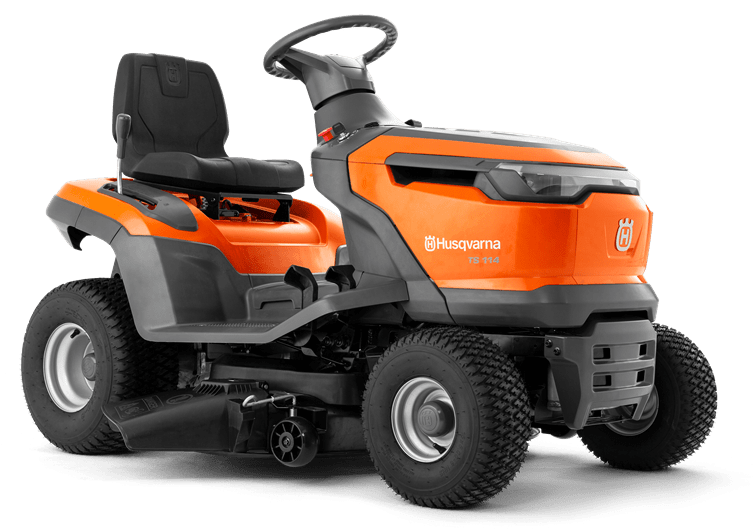 Husqvarna TS114 ride on lawn mower at a side angle