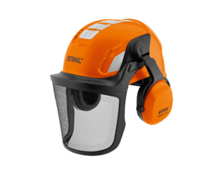 STIHL Advance X-Vent Bluetooth Helmet Set pictured from an angle on a white background
