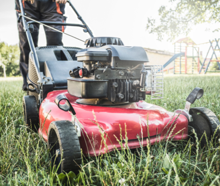 a close up image of a lawn mower