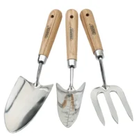 Heritage Stainless Steel Hand Fork and Trowels Set with Ash Handles 3 Piece